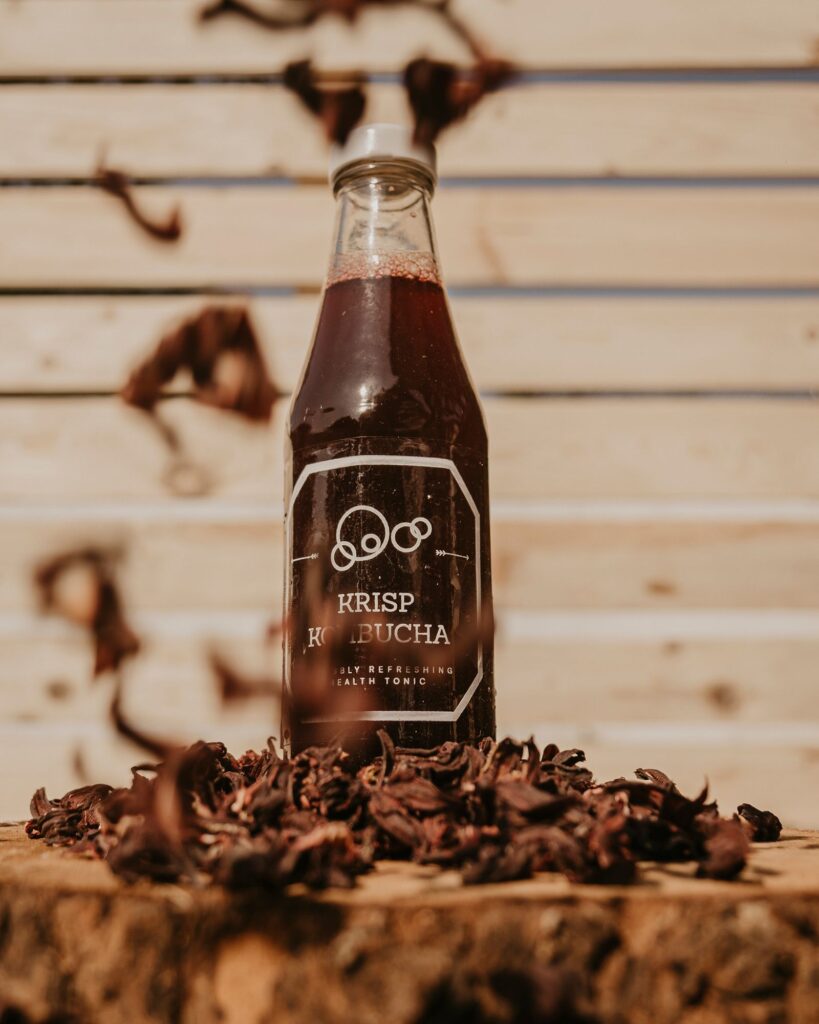 Hjemmebrygget kombucha i glas