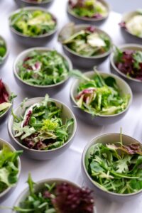 Salatskål med grønt og avocado